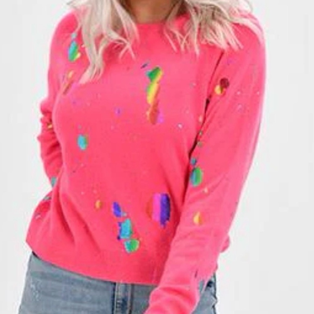 Brodie Cashmere Pink Sweater with Multicolored Accents - Picture 4 of 9